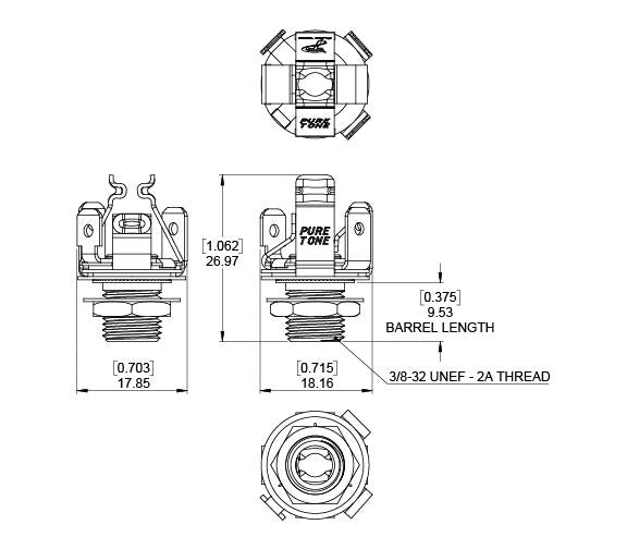 STEREO Pure Tone Multi-Contact 1/4″ Output Jack Gold - AP Intl